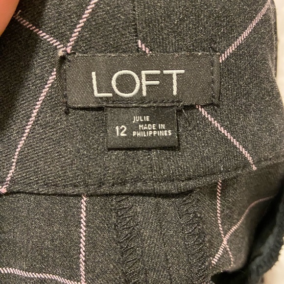 LOFT Gray Straight Leg Slacks with Pink Windowpane Stripes - Picture 3 of 3